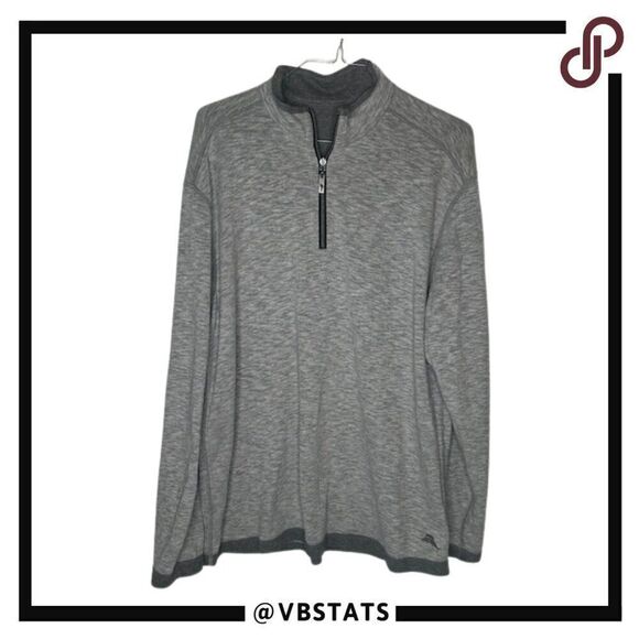 Tommy Bahama Light Gray / Dark Gray Heather Reversible Quarter Zip Top Size XL - Picture 1 of 5